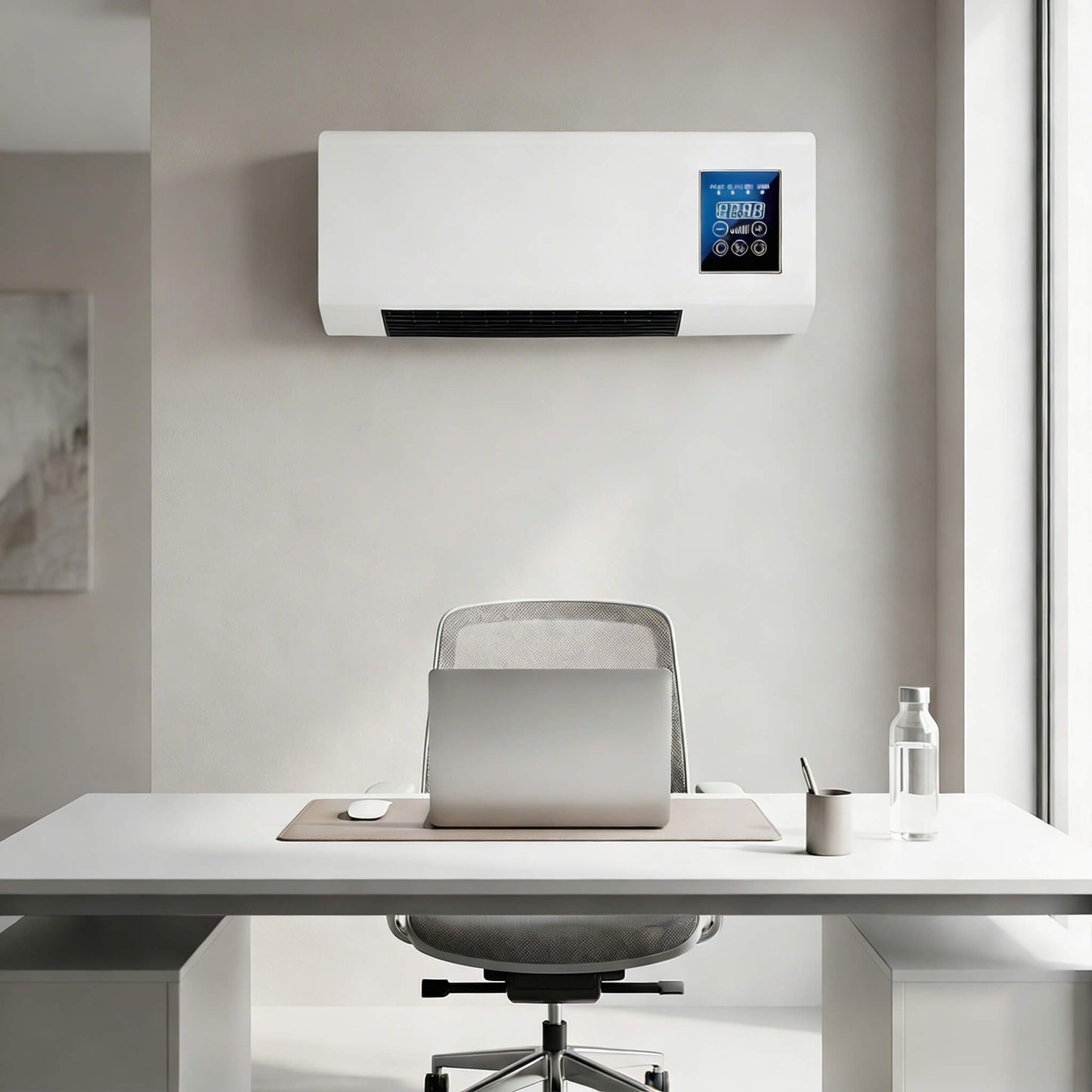 compact wall air conditioner in home office keeping workspace cool and comfortable