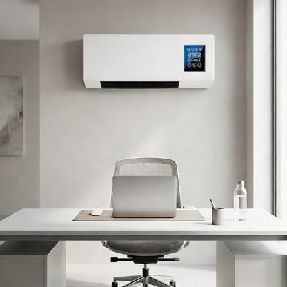 compact wall air conditioner in home office keeping workspace cool and comfortable